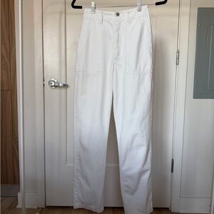 J Galt White High-Waisted Utility Jeans